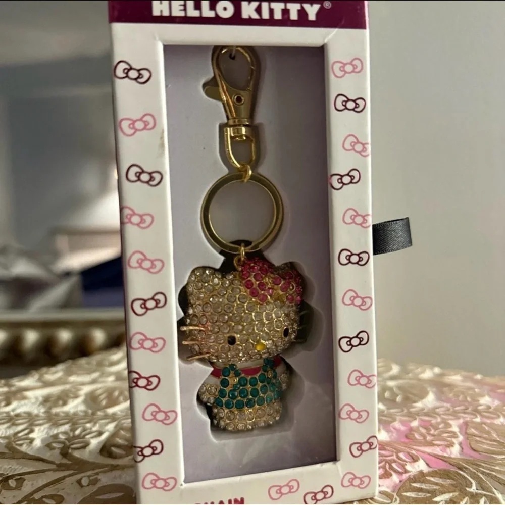 Hello Kitty Crystal Rhinestone Keychain Bow Bag Charm Gift Box NWT